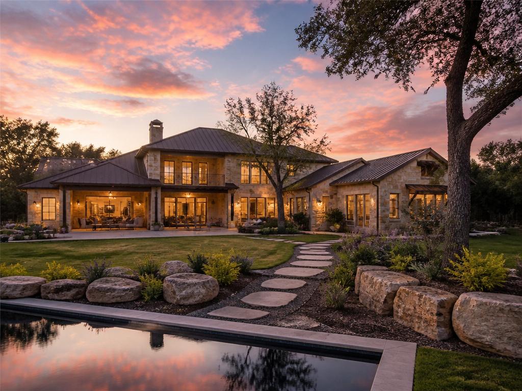 Luxury Hill Country residential home at sunset